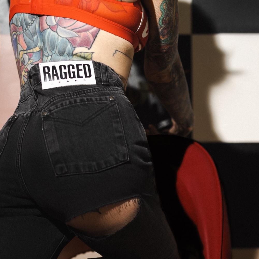 The Ragged Priest, charcoal butt cut jeans